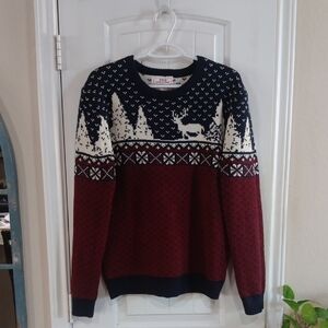 Daisys Boutique Unisex Sweater - Navy & Burgundy Fair Isle